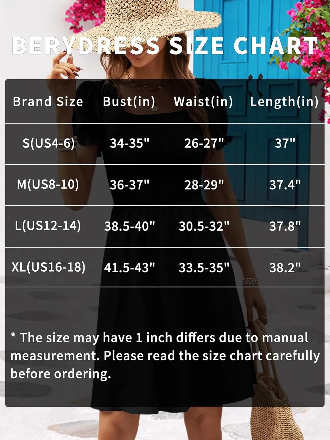 Berydress Women's Summer Dresses 2025 Pockets Short Sleeve Square Neck Flowy A Line Casual Boho Smocked Mini Sun Dress