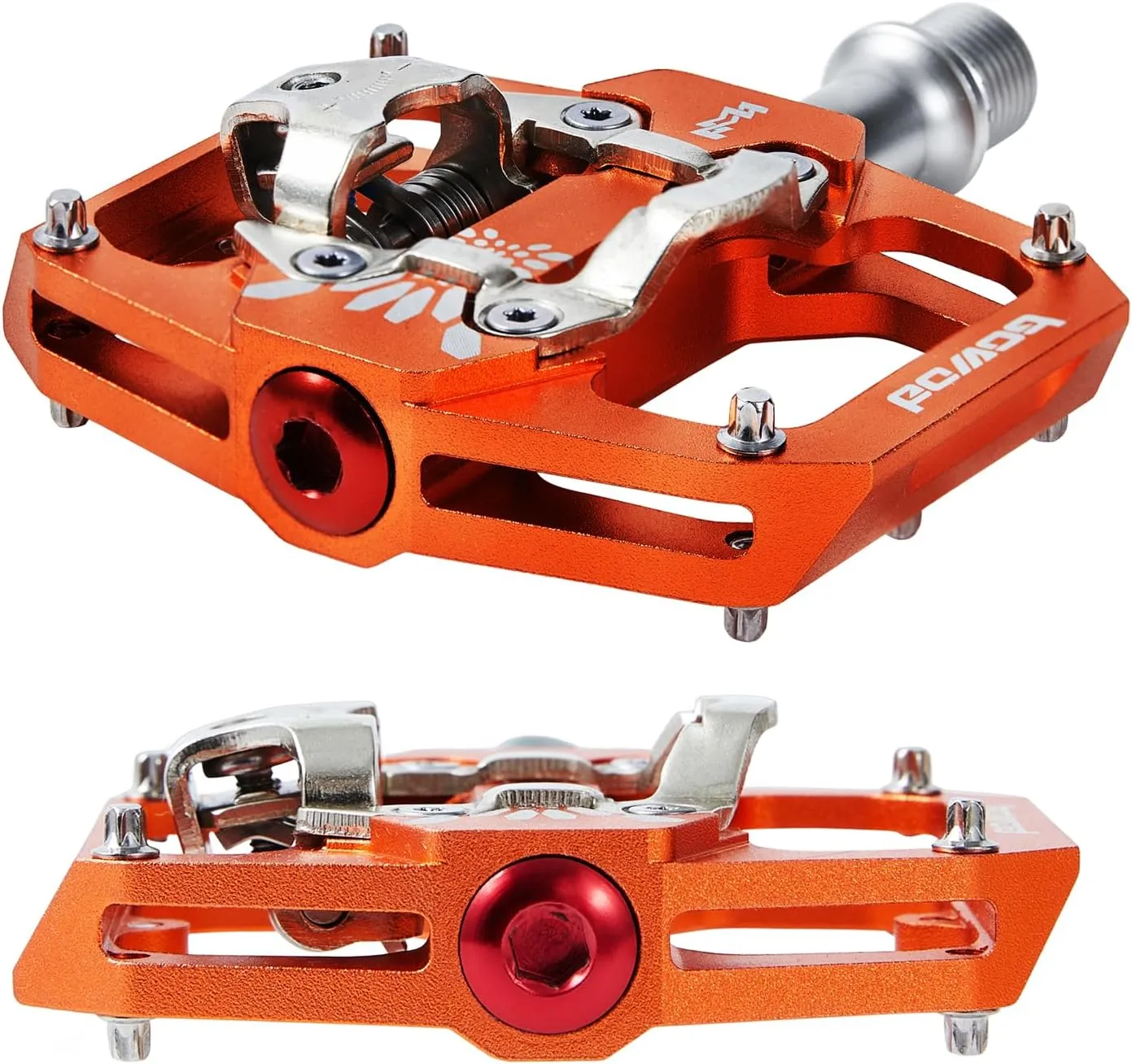 Bike Pedals Dual Function, Flat Bicycle Pedals Clipless & MTB SPD Pedals w Cleat, CNC Aluminum Mountain Bike Pedals w 9/16" Cr-Mo Spindle 2 Bearings 10 Pins for Indoor Cycling Urban Riding