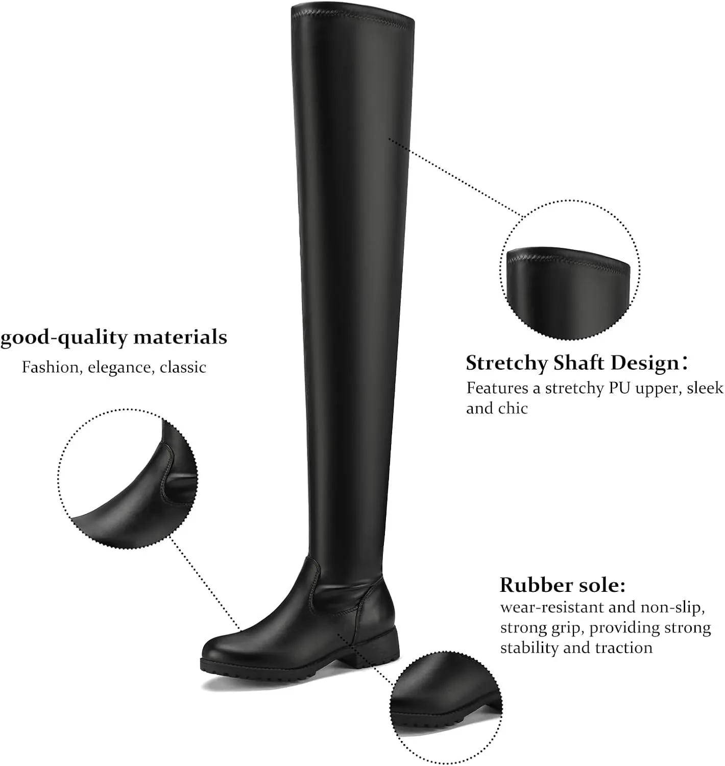 Black Thigh High Boots for Women - Trendy Over the Knee High Boots with Inner Zipper Long Calf Fashion Skinny Punk Boot Knight Style for Party Prom