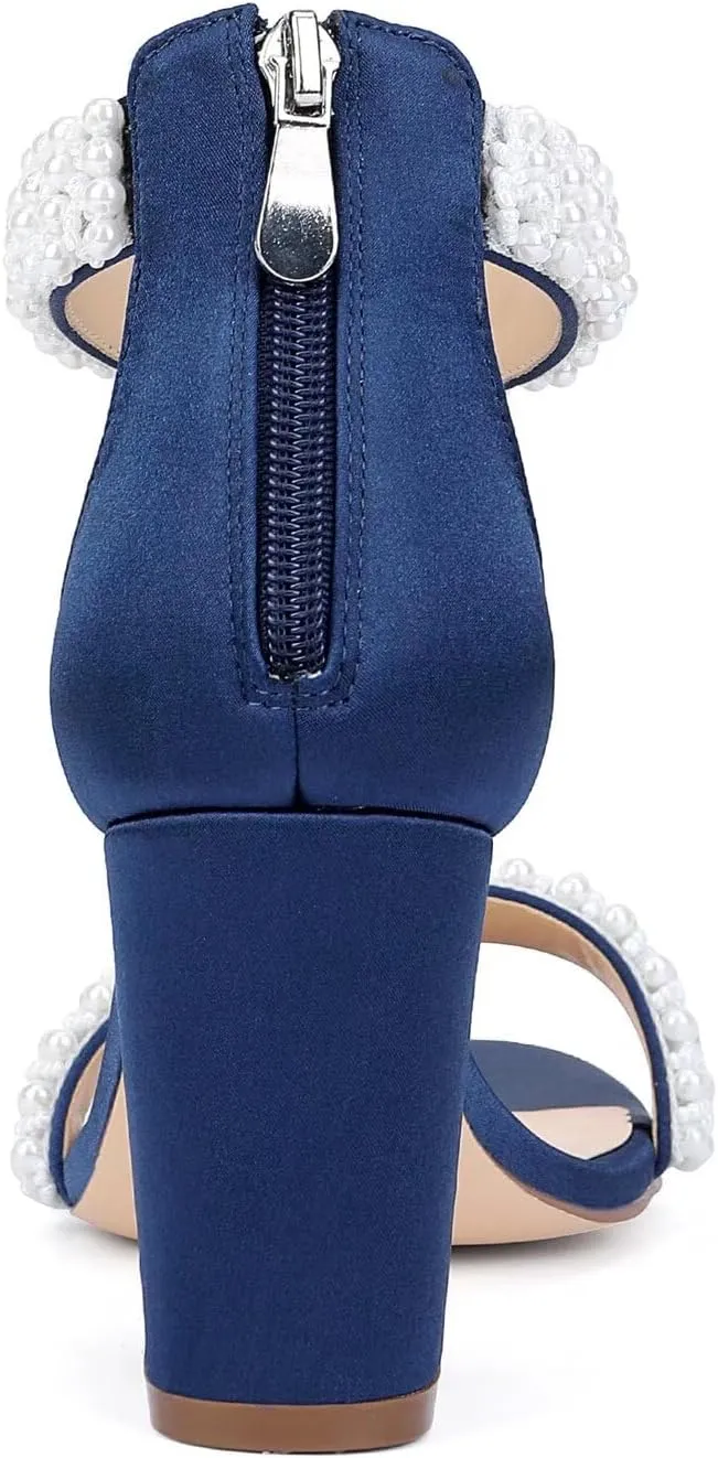 Block Heel Wedding Sandals Pearl Heels Open Toe Wedding Shoes for Bride Bridal Shoes