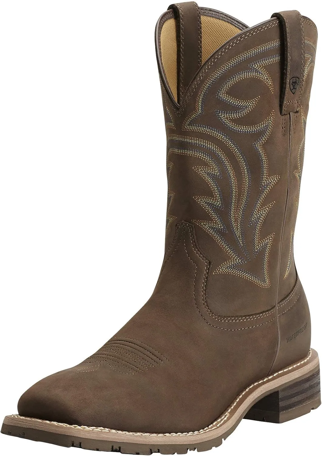BMVY9 Mens Hybrid Rancher Waterproof Western Boot Oily Distressed Brown 7 Wide