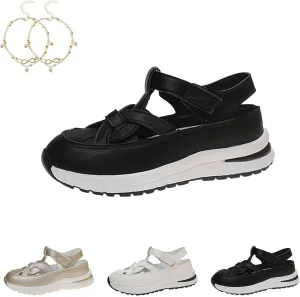 Bomre Shoes, Evontira Women's Platform Hollow-Out Casual Sandals, Closed Toe Platform Sandals Height-Boosting Thick Sole, Summer Casual Outdoor Hook Loop Athletic Shoes