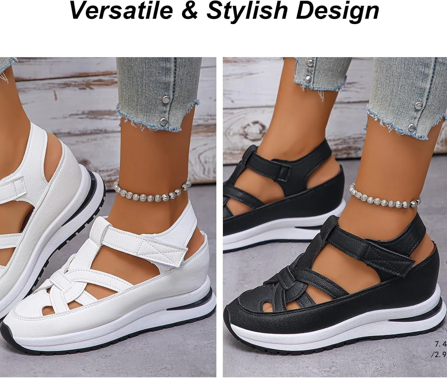 Bomre Shoes, Evontira Women's Platform Hollow-Out Casual Sandals, Closed Toe Platform Sandals Height-Boosting Thick Sole, Summer Casual Outdoor Hook Loop Athletic Shoes