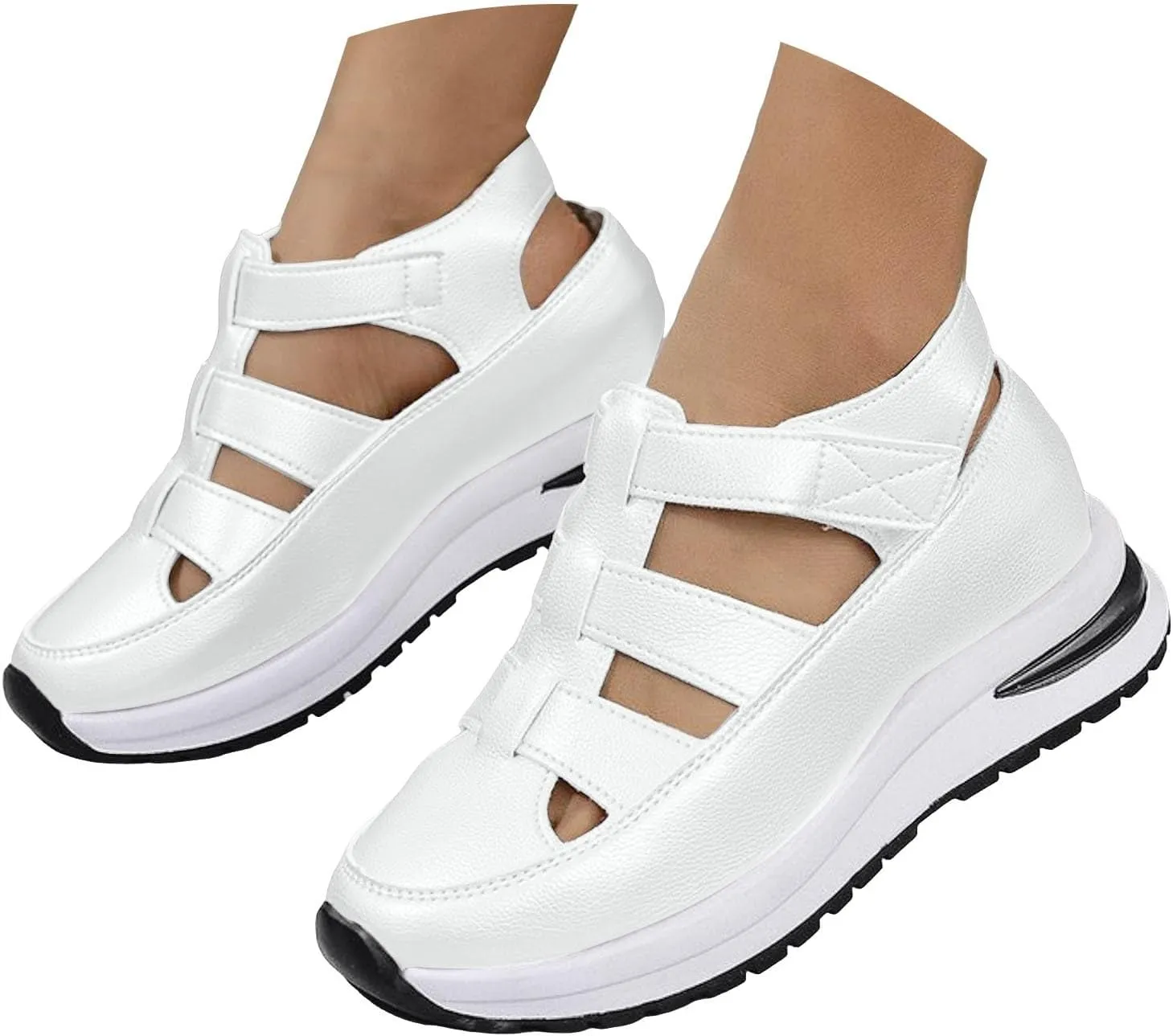 Bootara Women'S Plus Size Hollow-Out Casual Sandals, Closed Toe Platform Sandals Height-Boosting Thick Sole