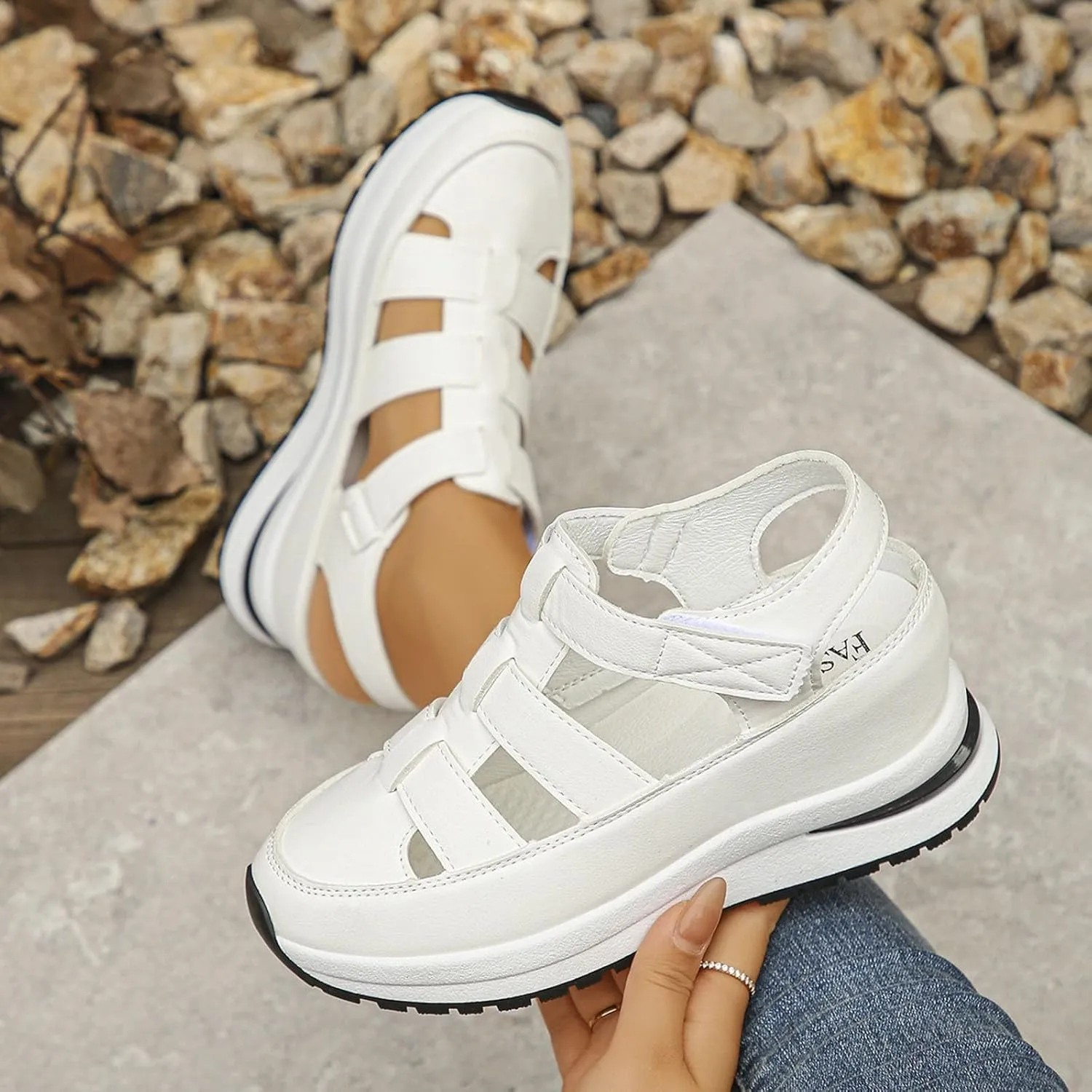Bootara Women'S Plus Size Hollow-Out Casual Sandals, Closed Toe Platform Sandals Height-Boosting Thick Sole