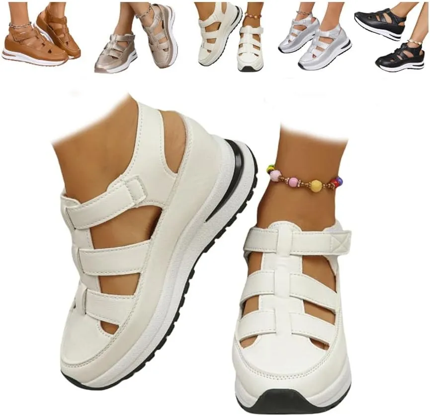 Bootara Women'S Plus Size Hollow-Out Casual Sandals, Closed Toe Platform Sandals Height-Boosting Thick Sole