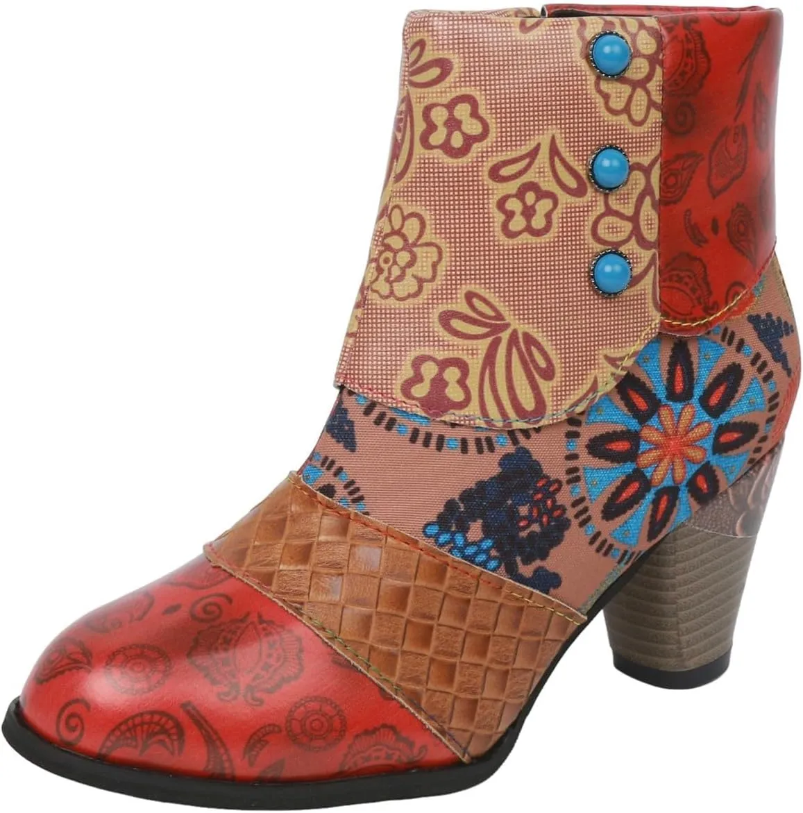 Boots for Women Cowboy Boots Fashion Snake Leather Round Toe Zipper Ankle Booties Trendy Chunky High Heels Dress Short Booties for Ladies