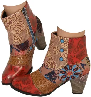 Boots for Women Cowboy Boots Fashion Snake Leather Round Toe Zipper Ankle Booties Trendy Chunky High Heels Dress Short Booties for Ladies