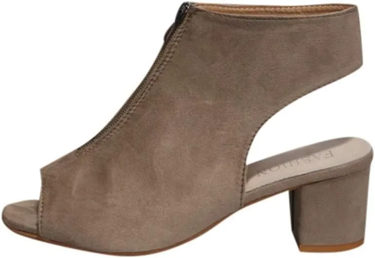 BORAMAX Womens Open Toe Heel Sandals, Fashion Cutout Side Strap Zipper Chunky Heel Sandals Slip On Ankle Backless Booties
