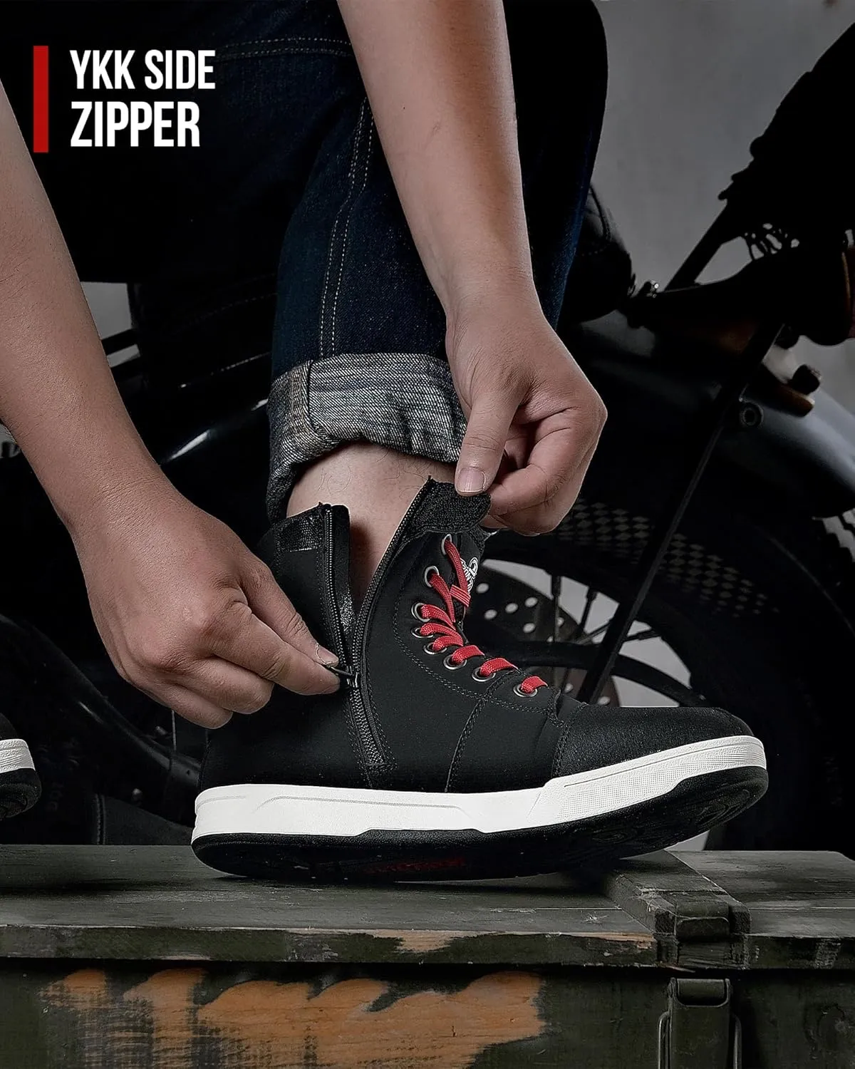 BORLENI Motorcycle Riding Shoes Road Street Motocross Protective Boots for Men, Casual Breathable Powersports Shoes