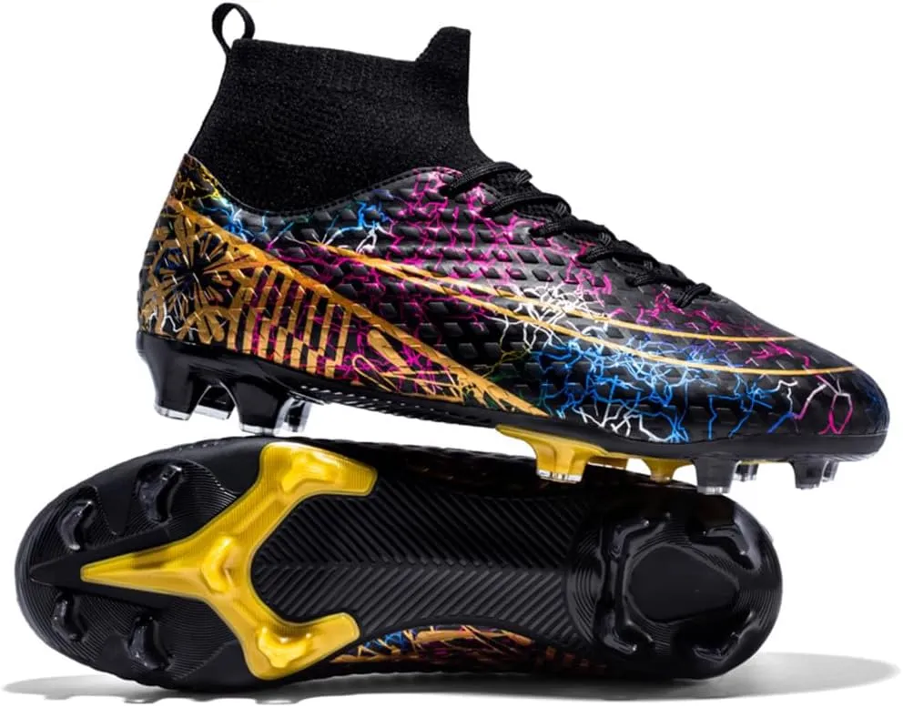 Boys Football Boots High Top Youths Spikes FG Shoes Baseball Ankle-Cuff Athletic Professional Firm Ground Non-Slipping Kids Soccer Cleats