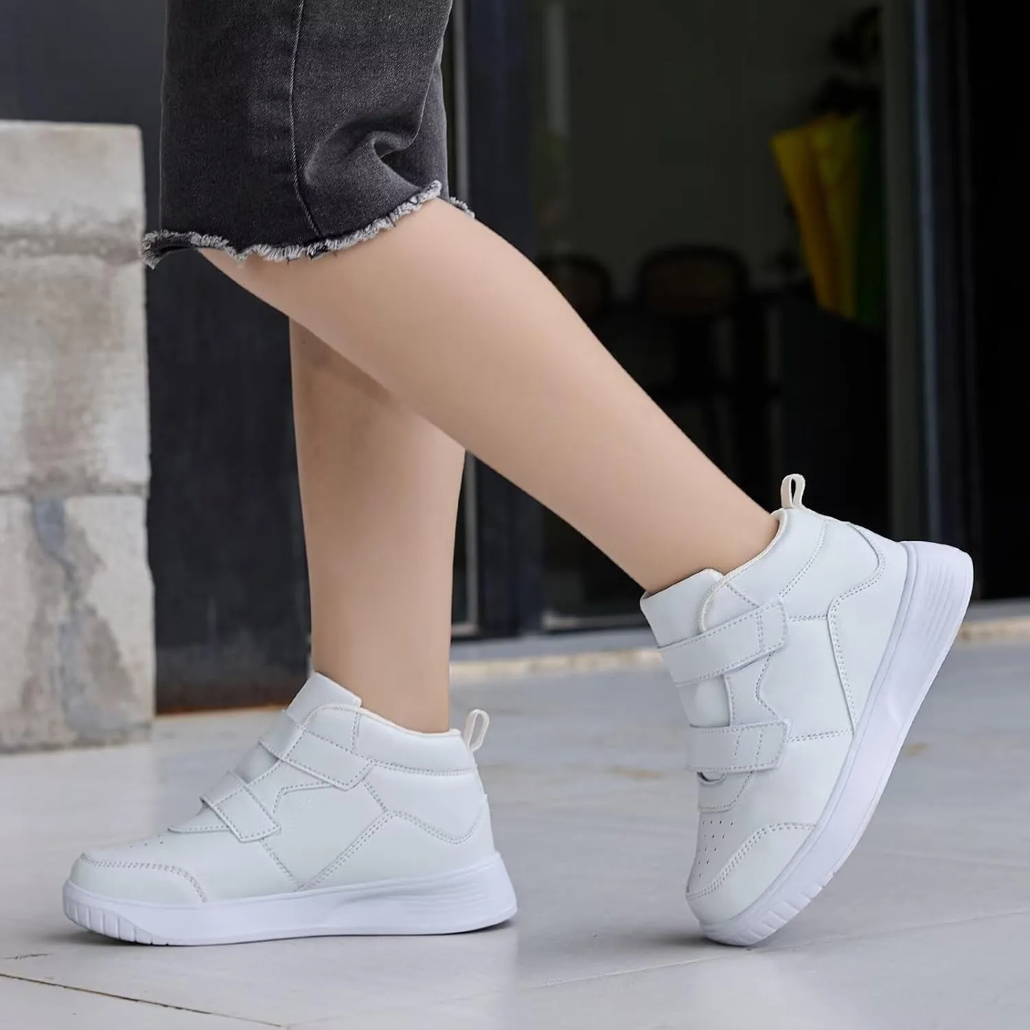 Boys Girls Sneakers for Kids High Top Casual Lightweight Classic Adjustable Strap Dual Hook and Loops Running Shoes