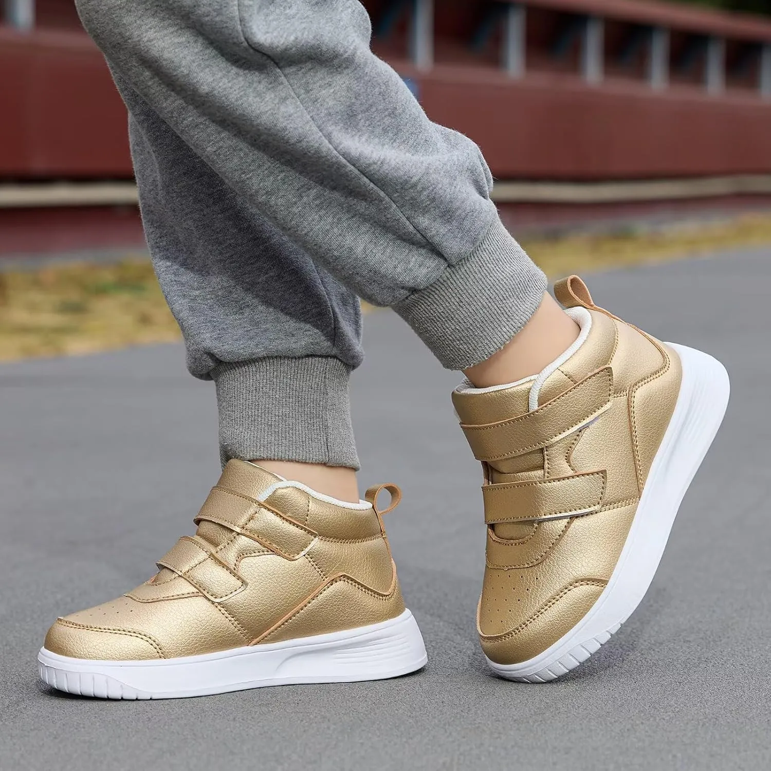 Boys Girls Sneakers for Kids High Top Casual Lightweight Classic Adjustable Strap Dual Hook and Loops Running Shoes
