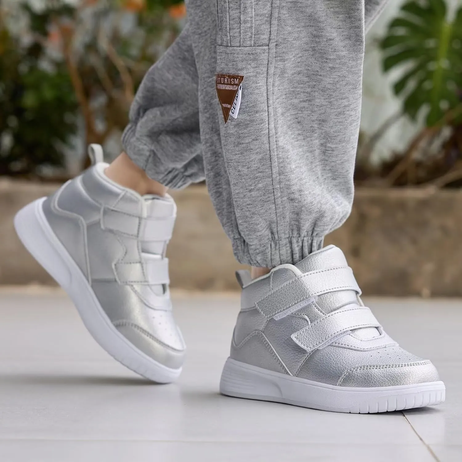 Boys Girls Sneakers for Kids High Top Casual Lightweight Classic Adjustable Strap Dual Hook and Loops Running Shoes