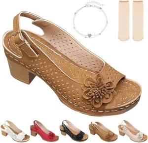 Buckled Square Heel Sandals for Women, Buckled Square Dressy Heel Summer Sandals, Low Slingback Peep Toe Dressy Wedge Shoes