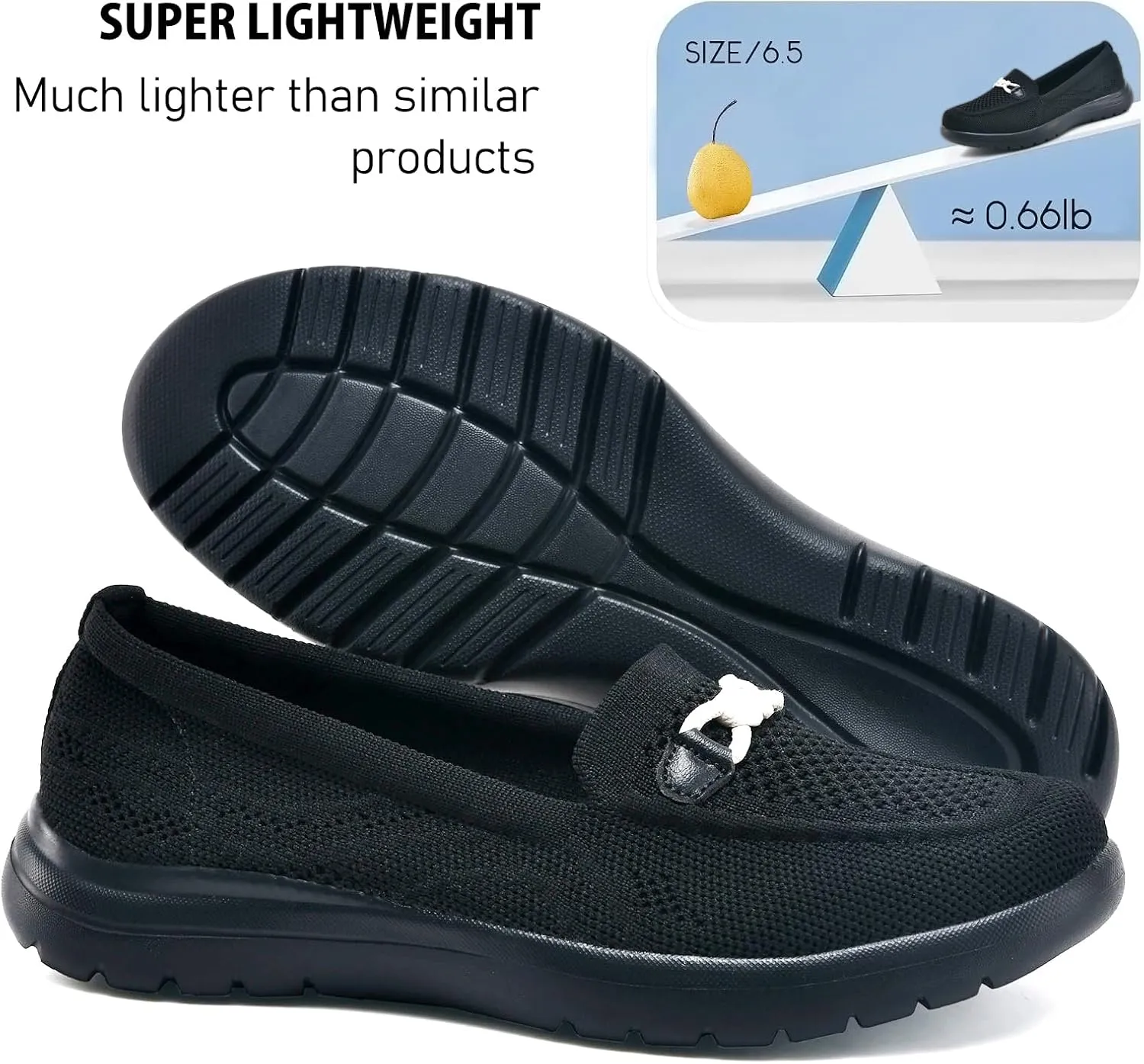Buyrew Loafers for Women Comfort Slip On Walking Shoes Knit Dressy Comfortable Business Casual Work Flats