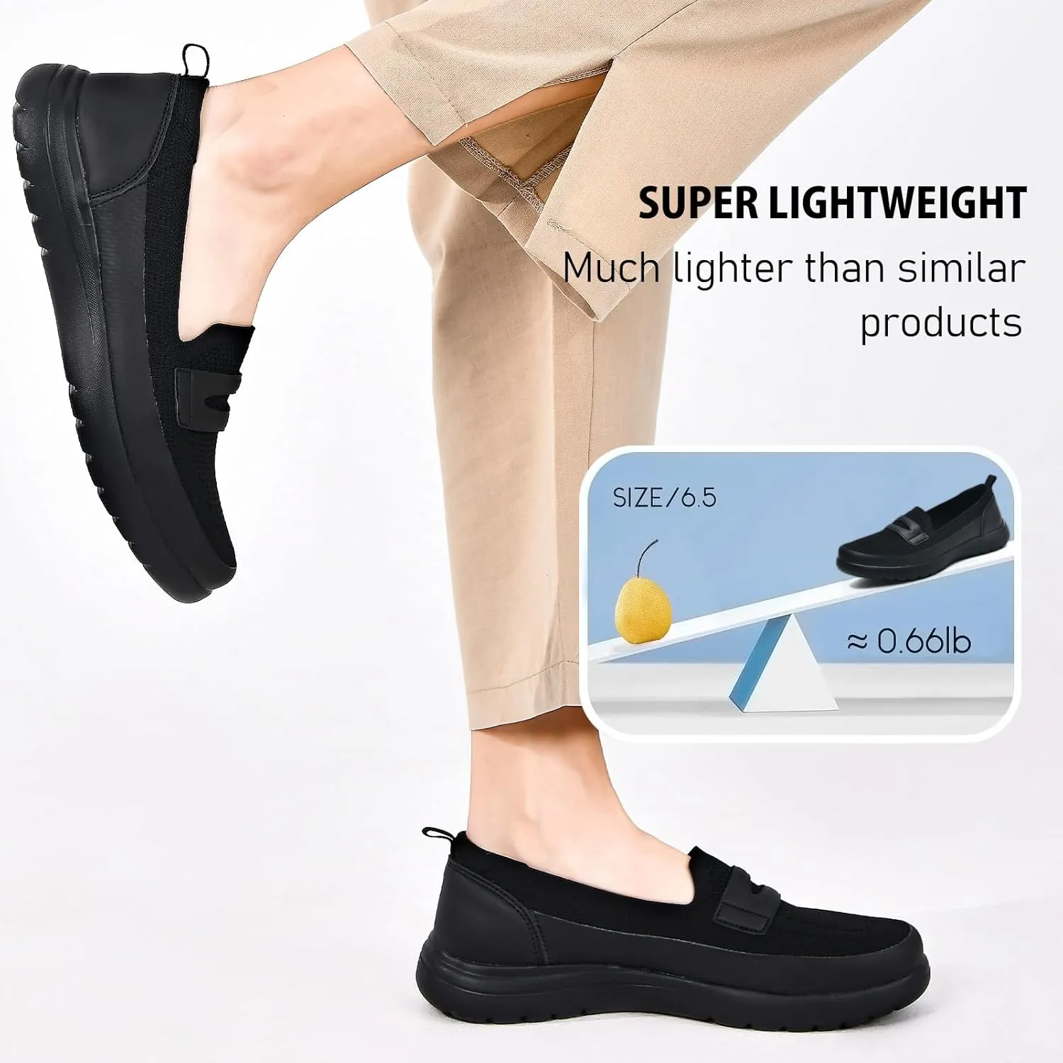 Buyrew Loafers for Women Comfort Slip On Walking Shoes Knit Dressy Comfortable Business Casual Work Flats