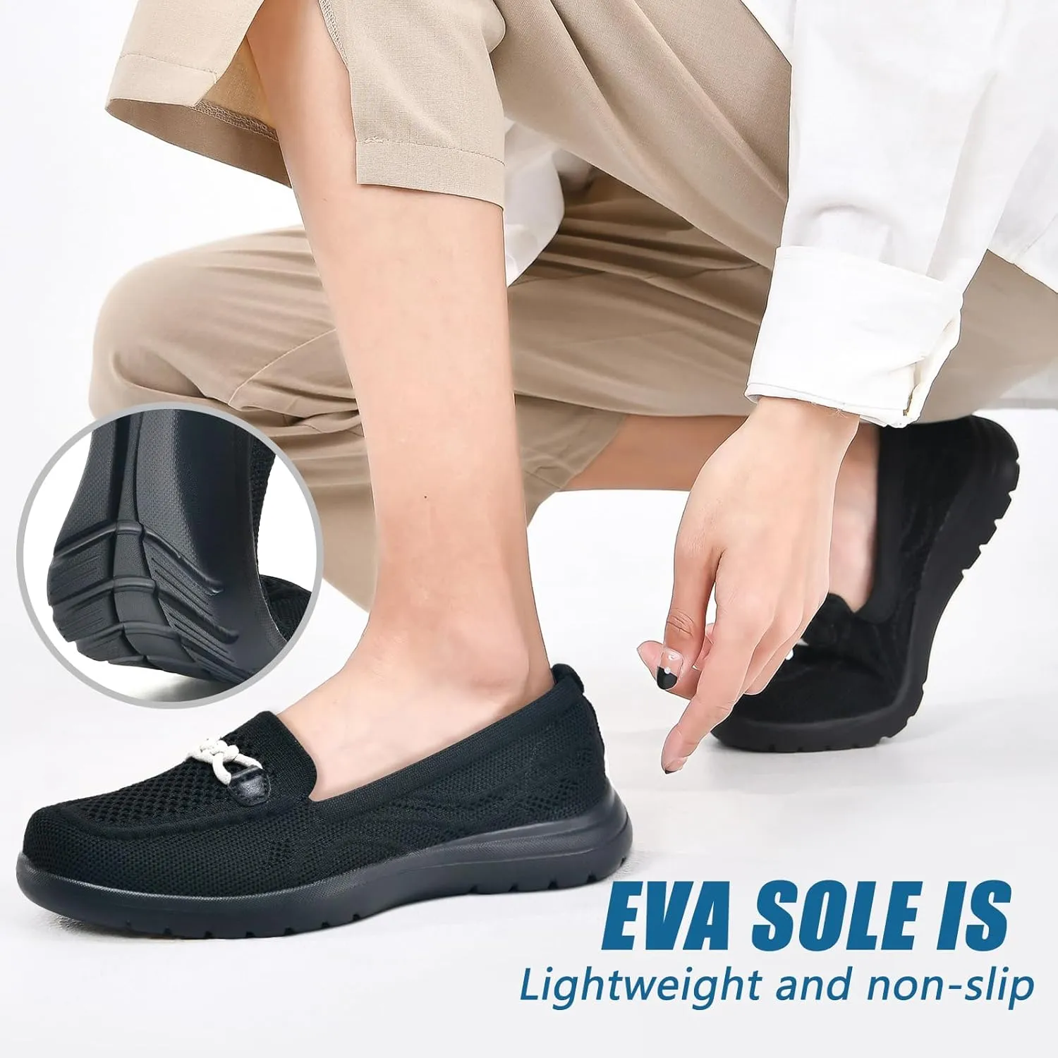 Buyrew Loafers for Women Comfort Slip On Walking Shoes Knit Dressy Comfortable Business Casual Work Flats