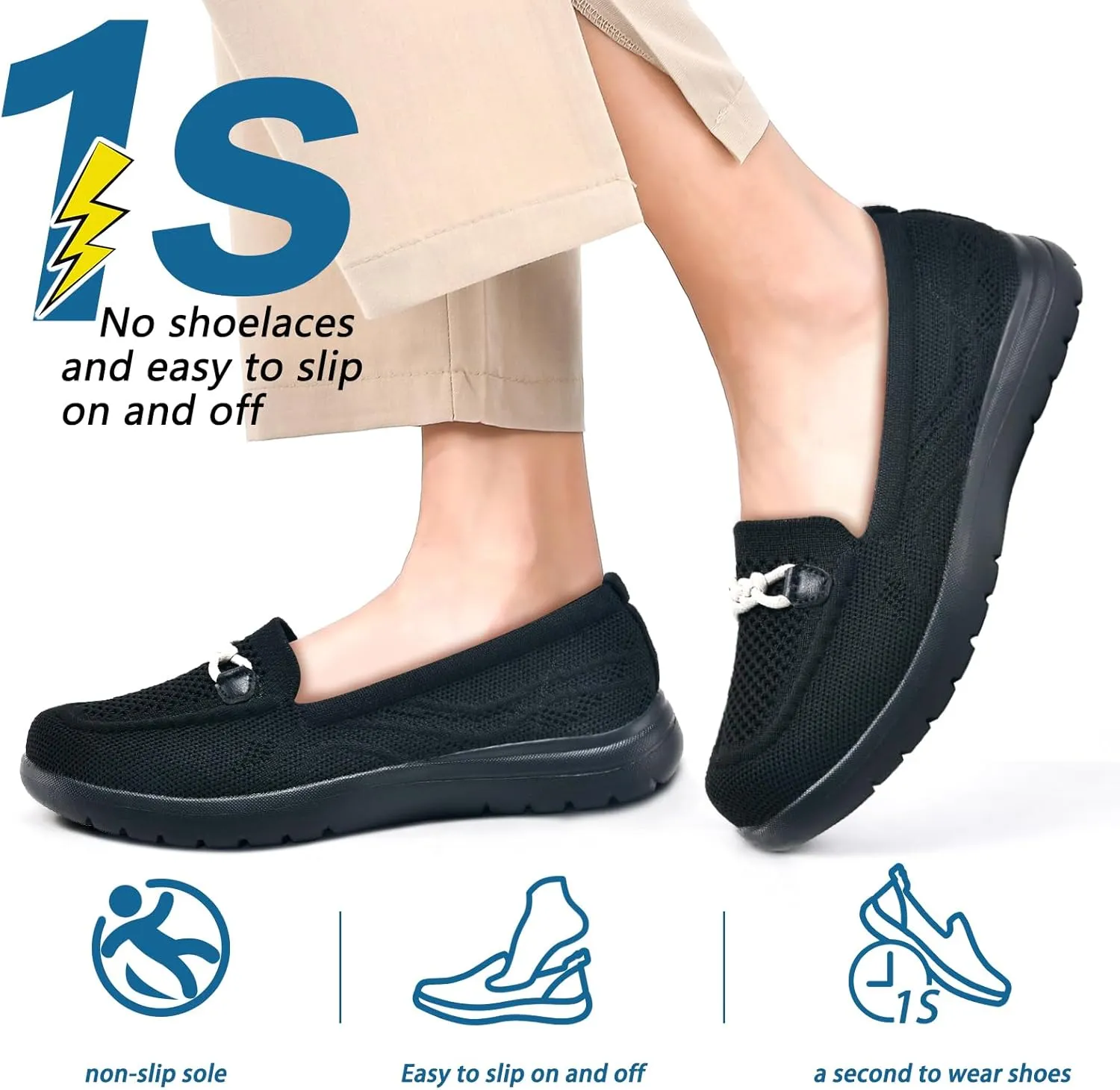 Buyrew Loafers for Women Comfort Slip On Walking Shoes Knit Dressy Comfortable Business Casual Work Flats