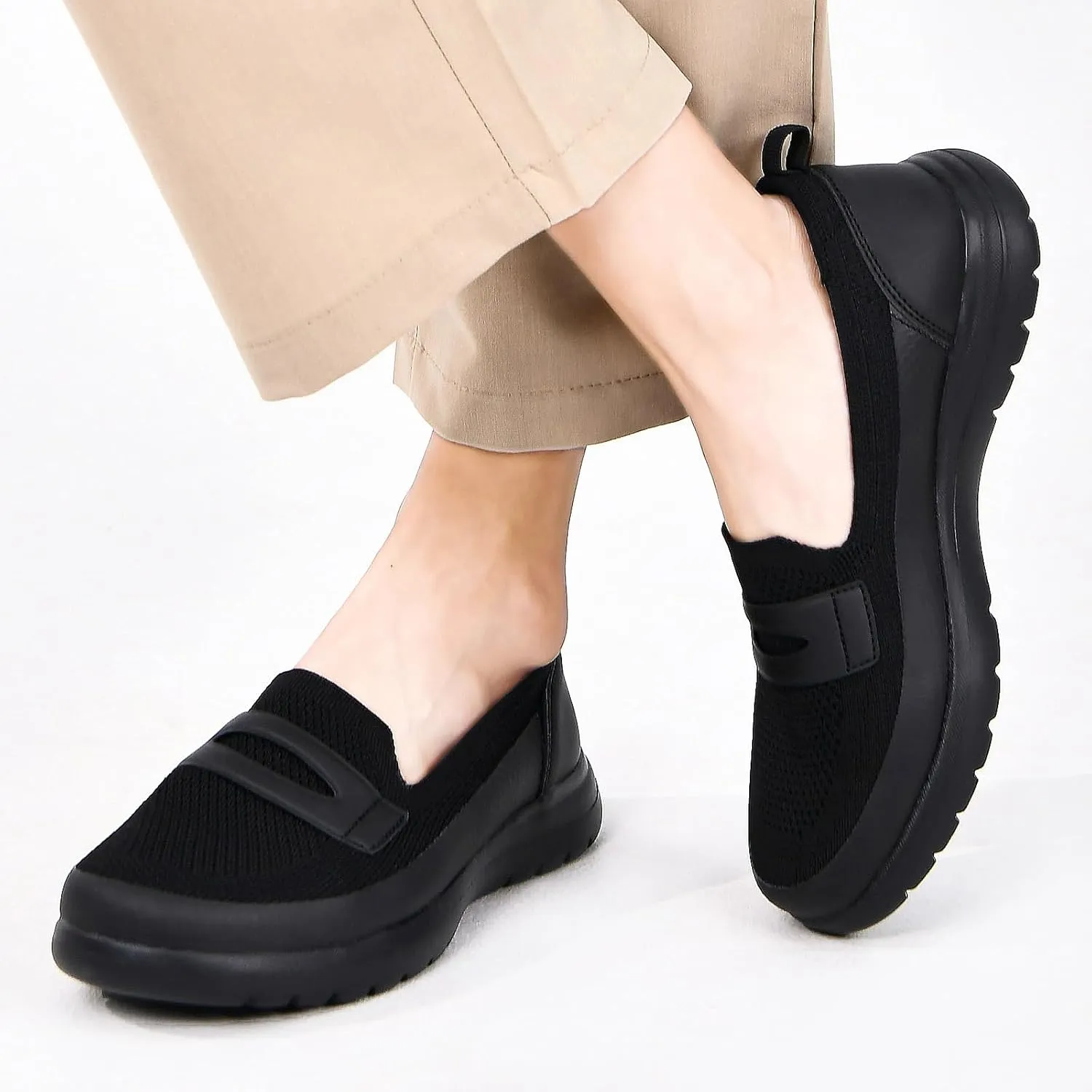 Buyrew Loafers for Women Comfort Slip On Walking Shoes Knit Dressy Comfortable Business Casual Work Flats