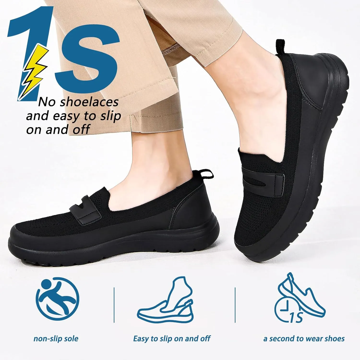 Buyrew Loafers for Women Comfort Slip On Walking Shoes Knit Dressy Comfortable Business Casual Work Flats