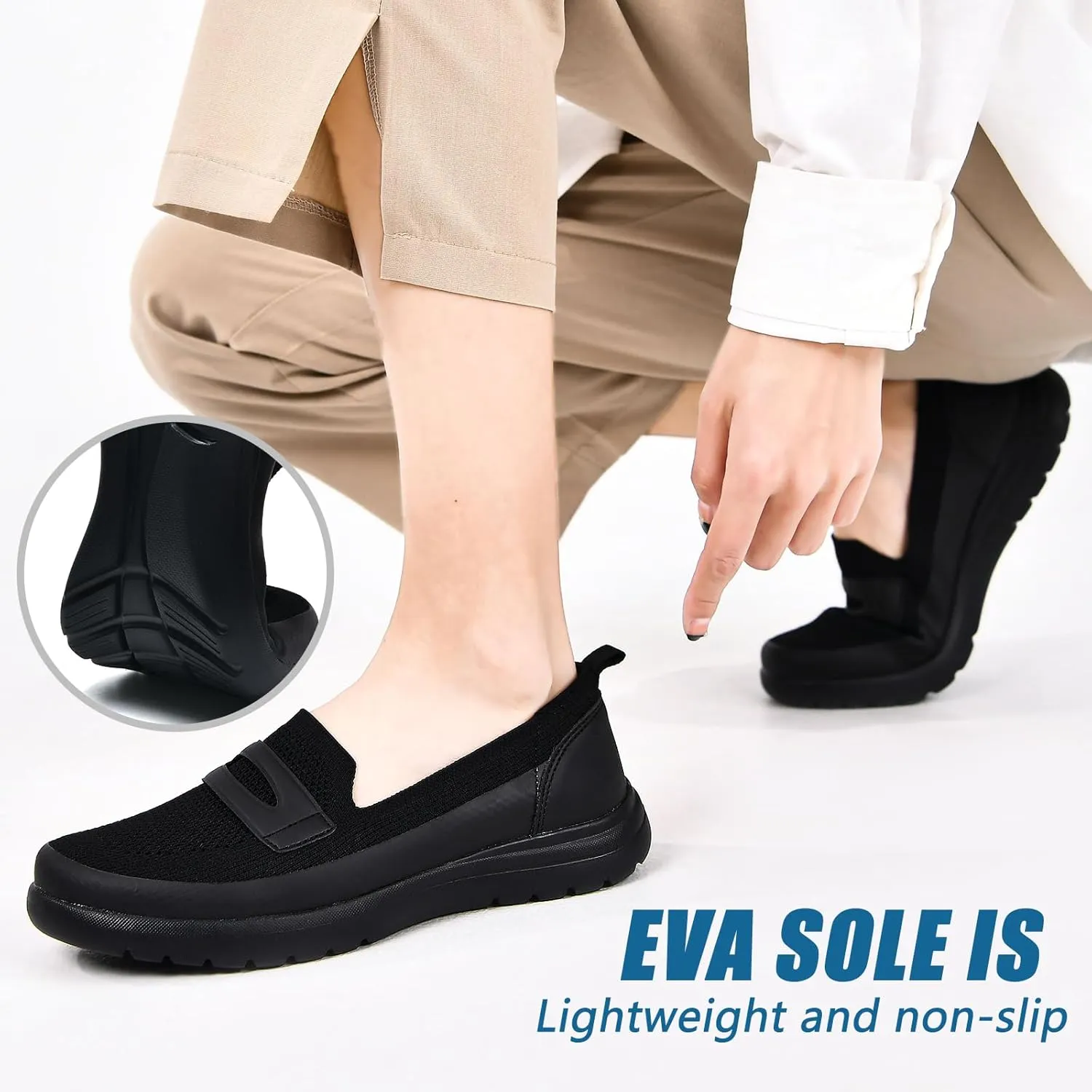 Buyrew Loafers for Women Comfort Slip On Walking Shoes Knit Dressy Comfortable Business Casual Work Flats