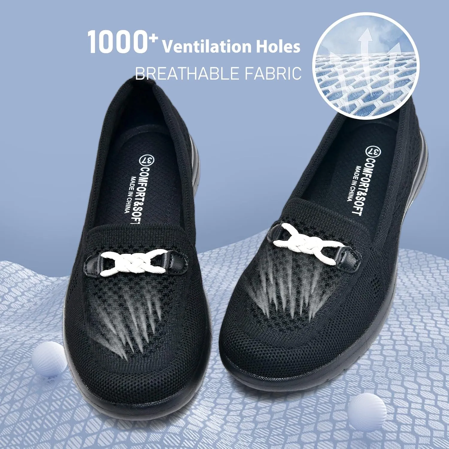 Buyrew Loafers for Women Comfort Slip On Walking Shoes Knit Dressy Comfortable Business Casual Work Flats