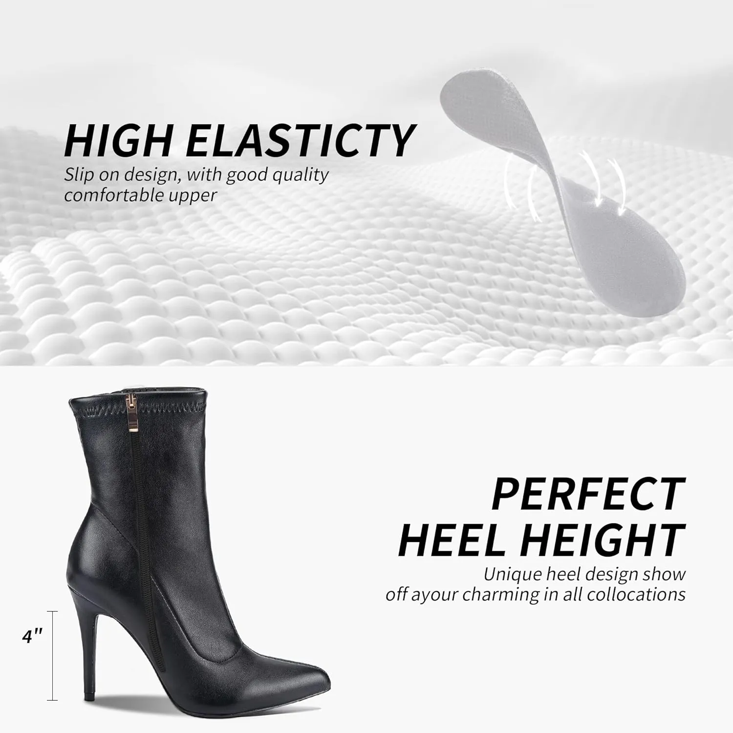 CAMSSOO Women's Ankle Boots Stiletto High Heels Boots Sexy Pointed Toe Side Zipper Sock Boots Comfy Mid Calf Booties