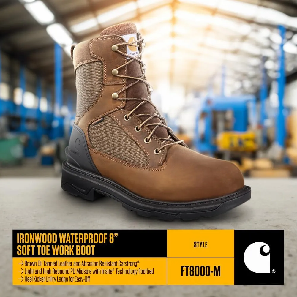 Carhartt Ironwood Waterproof Work Boots for Men - 8-inch, Reinforced Oil-Tanned Leather with Breathable Membrane, EH & Slip-Resistant Outsoles