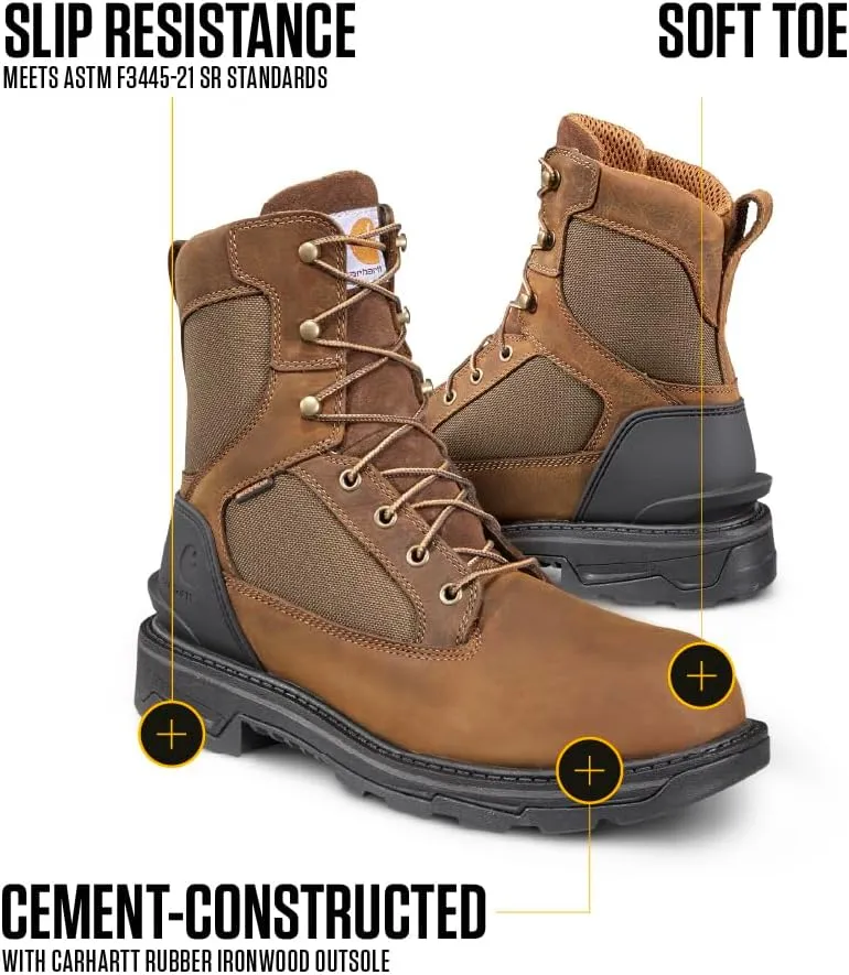 Carhartt Ironwood Waterproof Work Boots for Men - 8-inch, Reinforced Oil-Tanned Leather with Breathable Membrane, EH & Slip-Resistant Outsoles