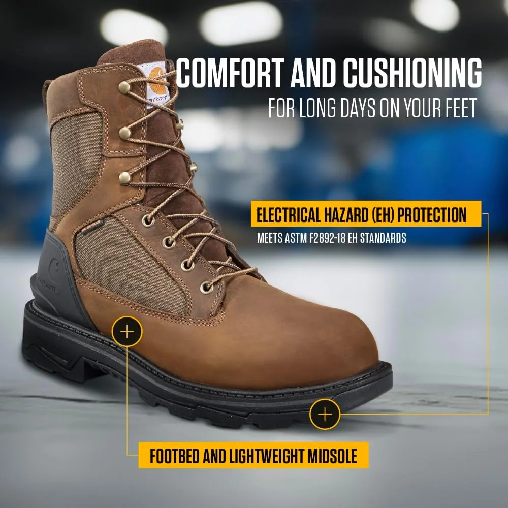 Carhartt Ironwood Waterproof Work Boots for Men - 8-inch, Reinforced Oil-Tanned Leather with Breathable Membrane, EH & Slip-Resistant Outsoles