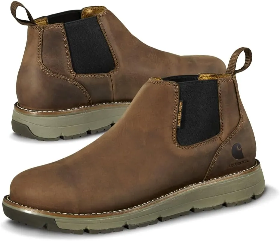 Carhartt Millbrook Water Resistant Romeo Wedge Boot - Work Boots for Men in Brown Oil Tanned Leather, with 4" Shaft, Cement Construction, FastDry, and Slip Resistant & Electrical Hazard Resistant