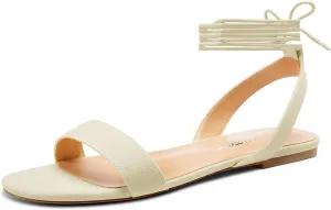 Castamere Womens Low Heel Open Toe Ankle Strap Lace-up Flats Shoes Sandals Casual Basic Classic Denim Summer 0.4 Inches Heels