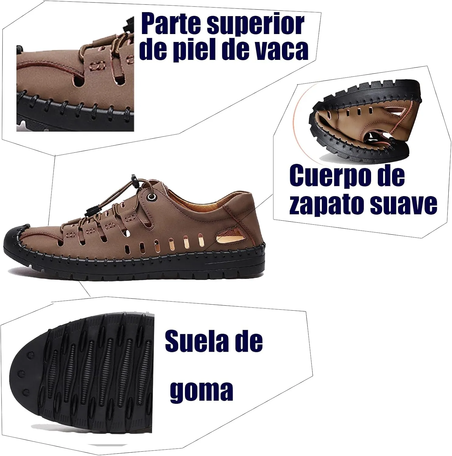 Casual Men's Closed Toe Business Sandals, Lace Up Handmade Hiking Sandals, Fashion Hollow Out Backpacking Beach Shoes