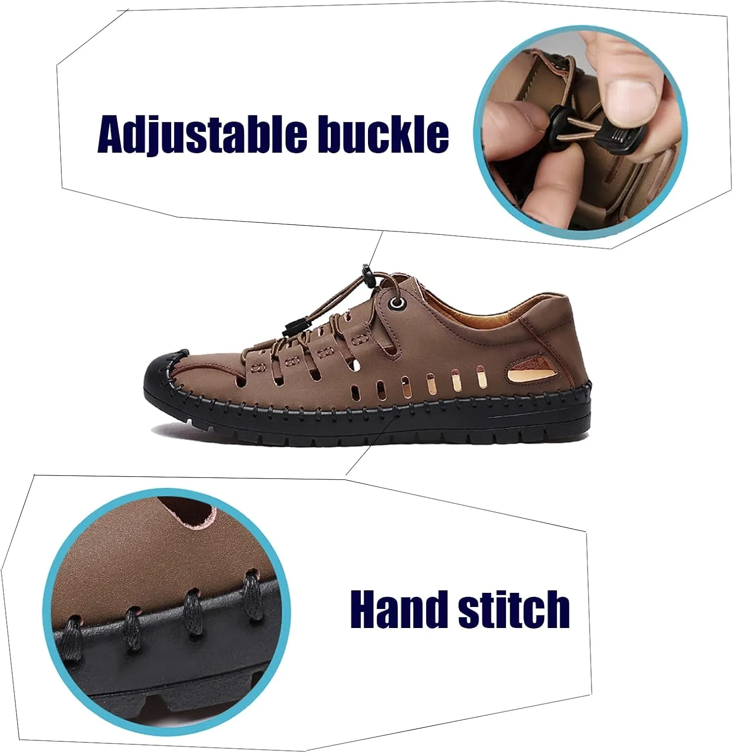 Casual Men's Closed Toe Business Sandals, Lace Up Handmade Hiking Sandals, Fashion Hollow Out Backpacking Beach Shoes