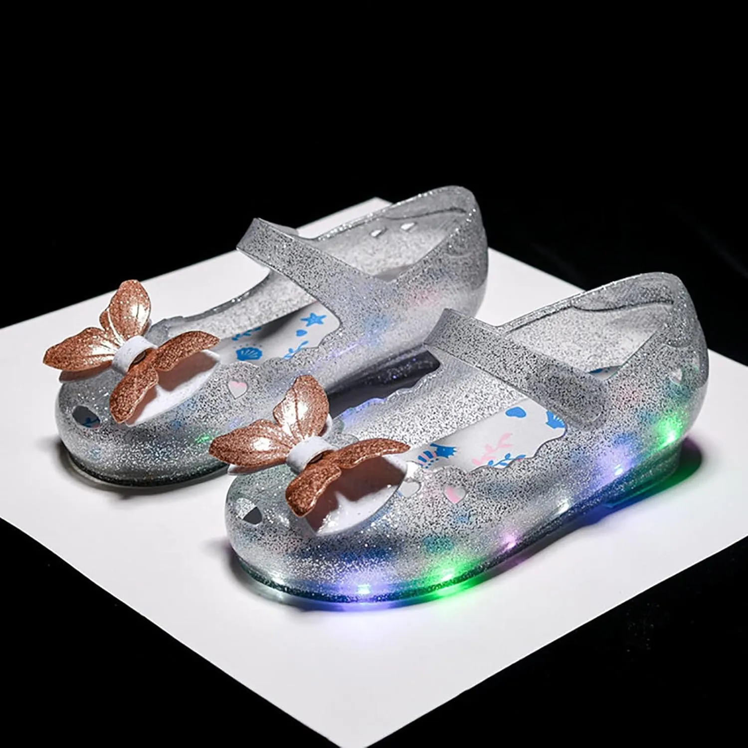 Children Kids Girls LED Light PVC Sandals Casual Luminous Shoes Jelly Bow Round Toe Princess Shoes