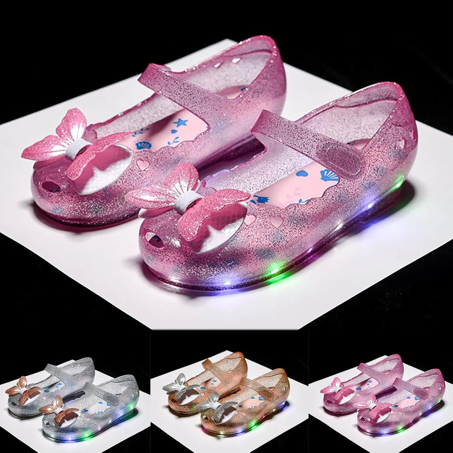 Children Kids Girls LED Light PVC Sandals Casual Luminous Shoes Jelly Bow Round Toe Princess Shoes