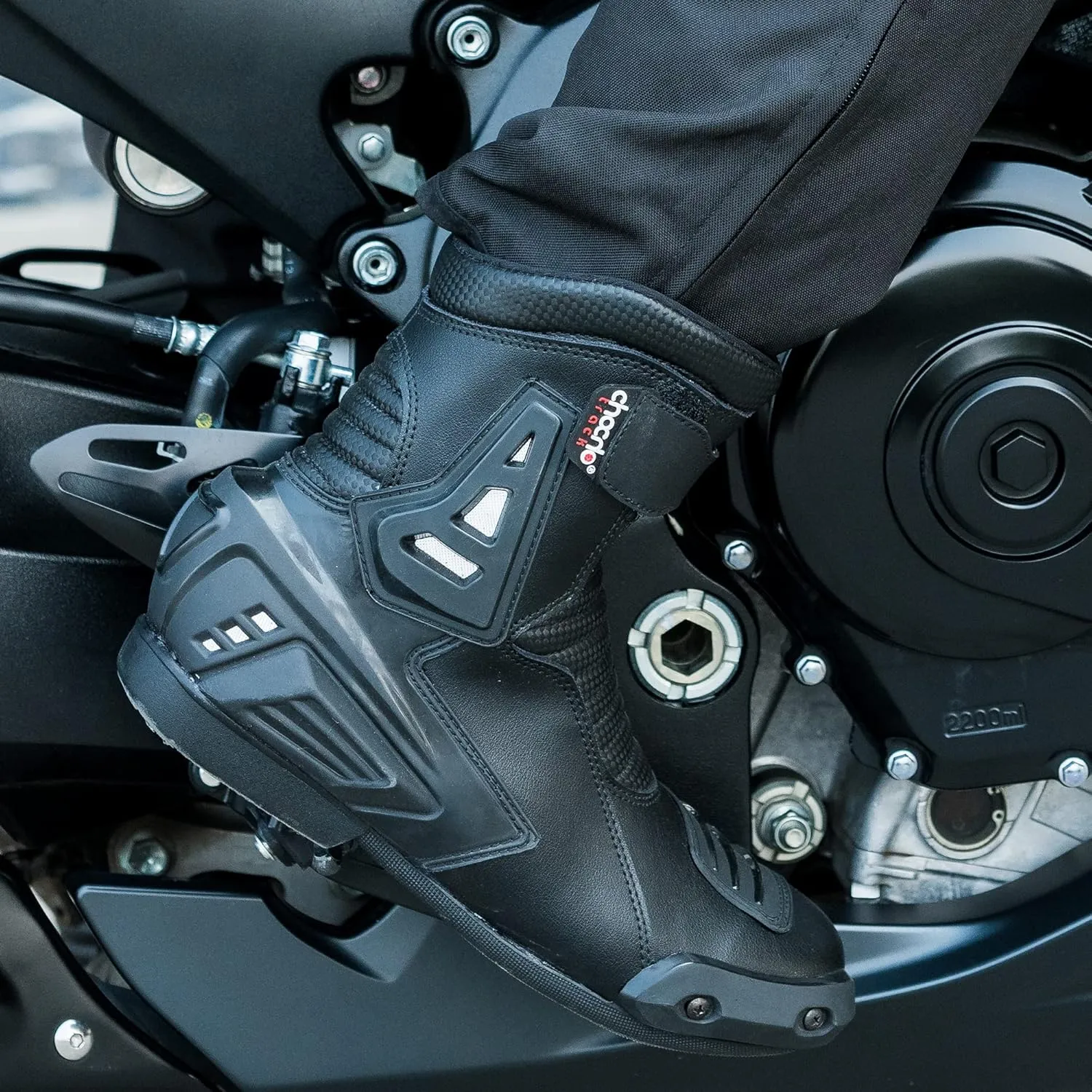 ChoCho Track Motorcycle Riding Boots for Men Rubber Sole Sport Bikes Ankle Protective Motorcycle Shoes with Zipper Closure