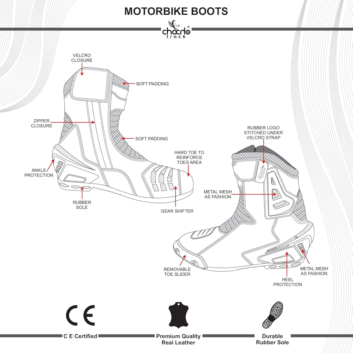 ChoCho Track Motorcycle Riding Boots for Men Rubber Sole Sport Bikes Ankle Protective Motorcycle Shoes with Zipper Closure