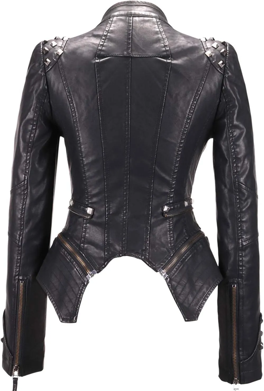 chouyatou Women's Fashion Studded Perfectly Shaping Faux Leather Biker Jacket