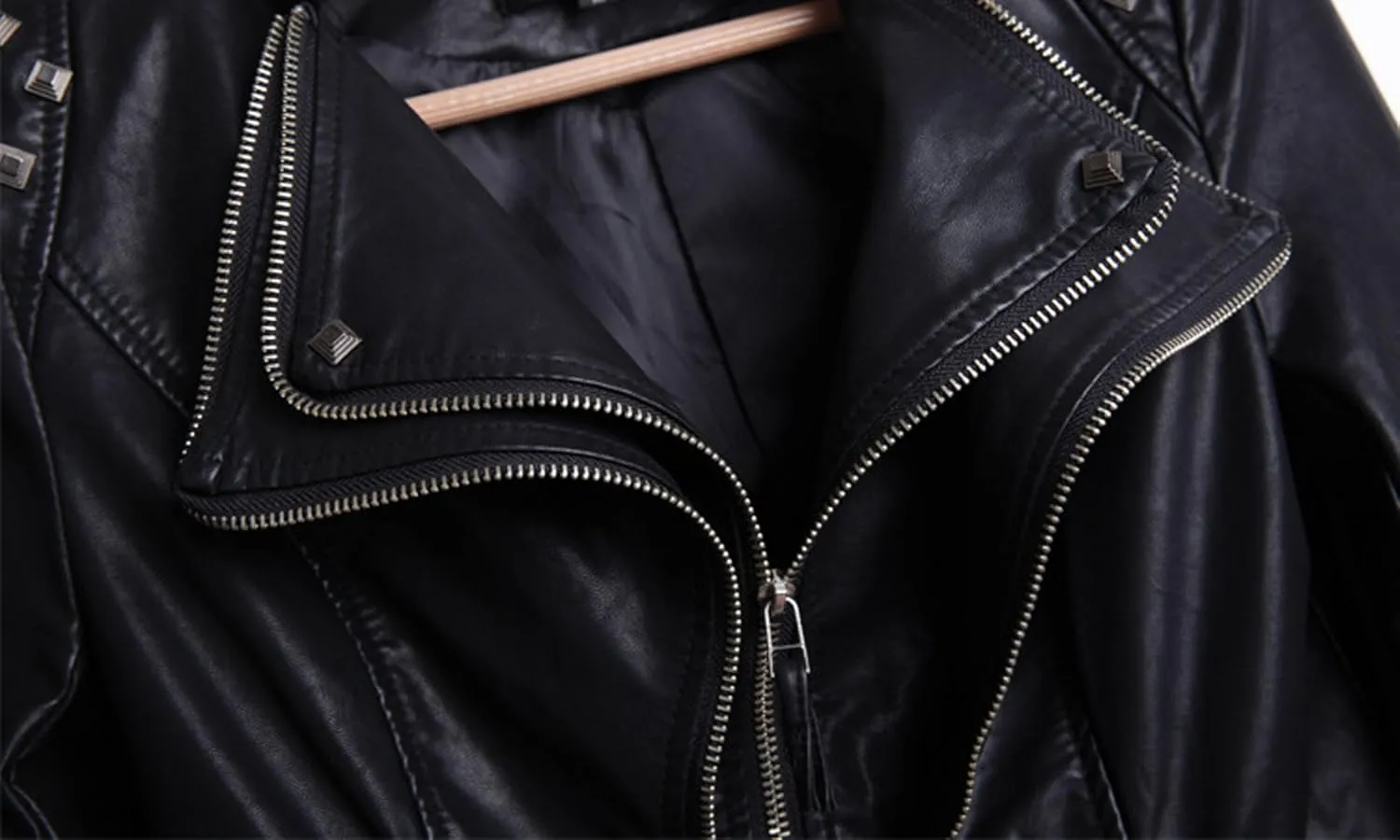 chouyatou Women's Fashion Studded Perfectly Shaping Faux Leather Biker Jacket