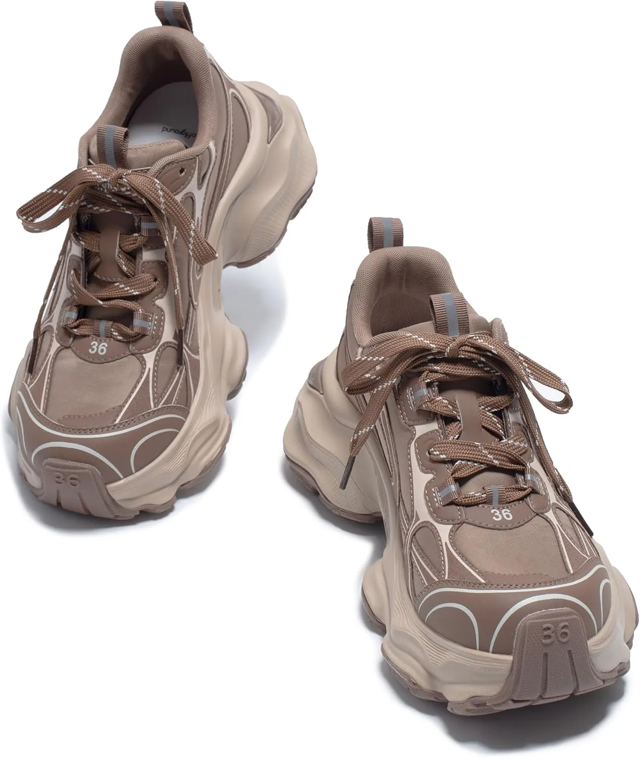 Chunky Sneakers for Women, Womens Fashion Sneakers, Leather Comfortable Dad Shoe Lace-Up Platform Walking Running Shoes