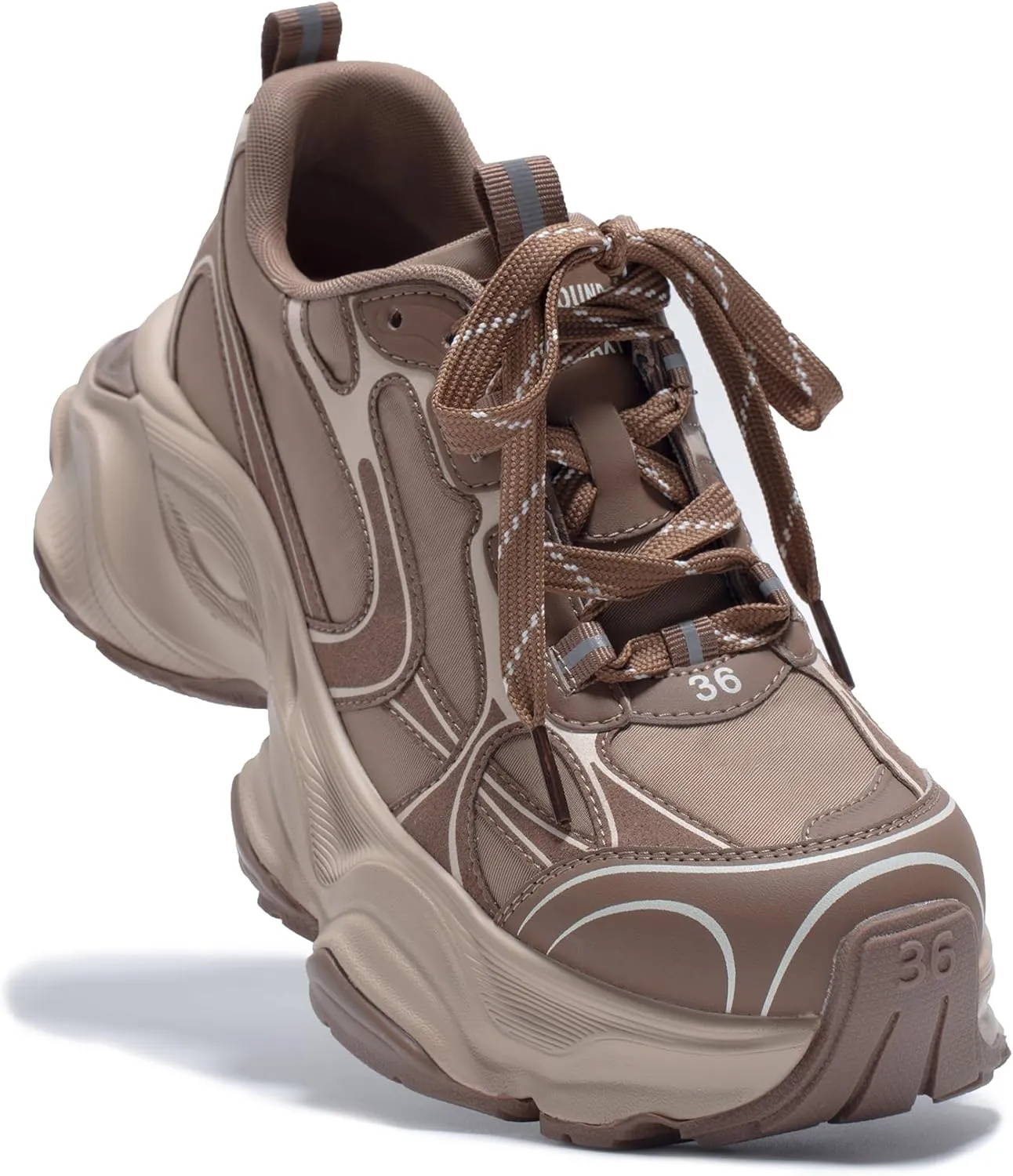 Chunky Sneakers for Women, Womens Fashion Sneakers, Leather Comfortable Dad Shoe Lace-Up Platform Walking Running Shoes