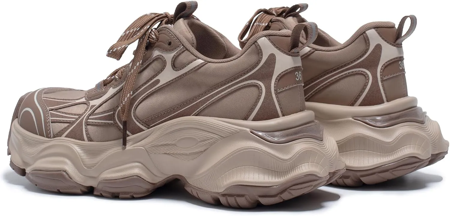 Chunky Sneakers for Women, Womens Fashion Sneakers, Leather Comfortable Dad Shoe Lace-Up Platform Walking Running Shoes