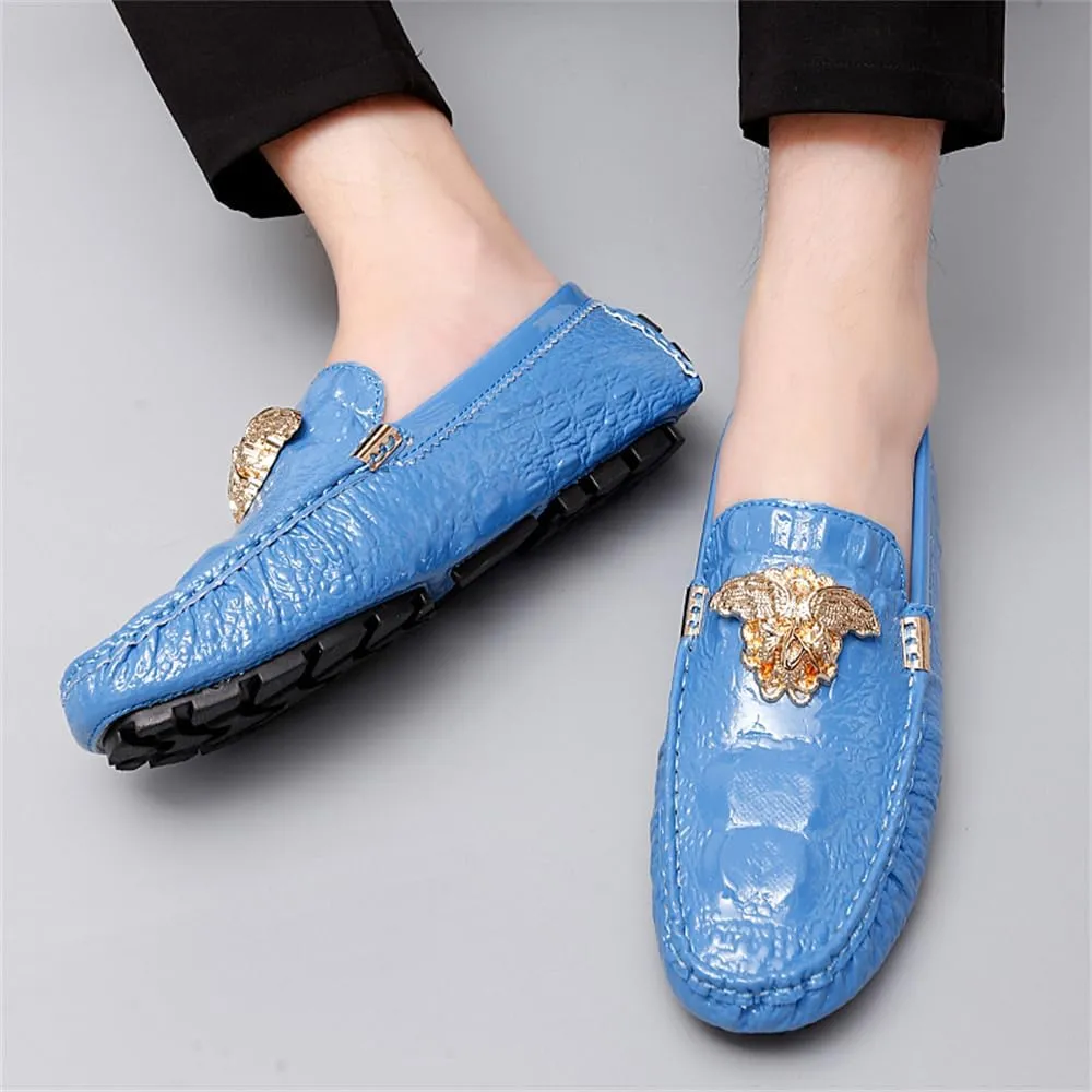 CHUUMEE Fashion Crocodile Pattern Men's Driving Penny Loafers Leather Moccasin Slip-On Casual Dress Boat Shoes