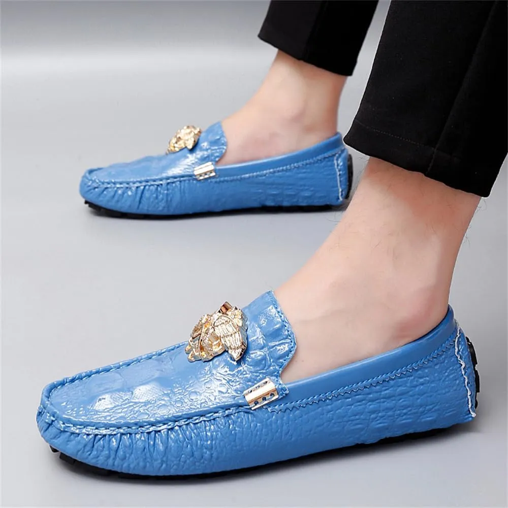 CHUUMEE Fashion Crocodile Pattern Men's Driving Penny Loafers Leather Moccasin Slip-On Casual Dress Boat Shoes