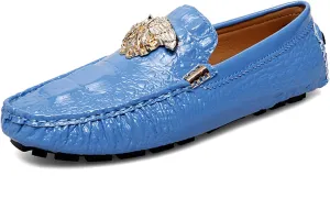 CHUUMEE Fashion Crocodile Pattern Men's Driving Penny Loafers Leather Moccasin Slip-On Casual Dress Boat Shoes