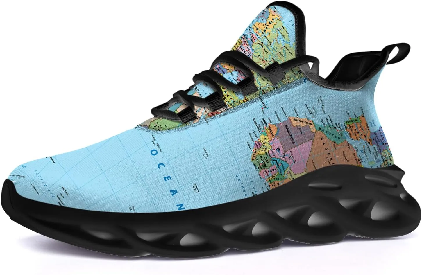 Ciadoon World Map Shoes for Women Men Road Running Walking Tennis Athletic Lightweight Sneakers World Flag Shoes Gifts for Men Women