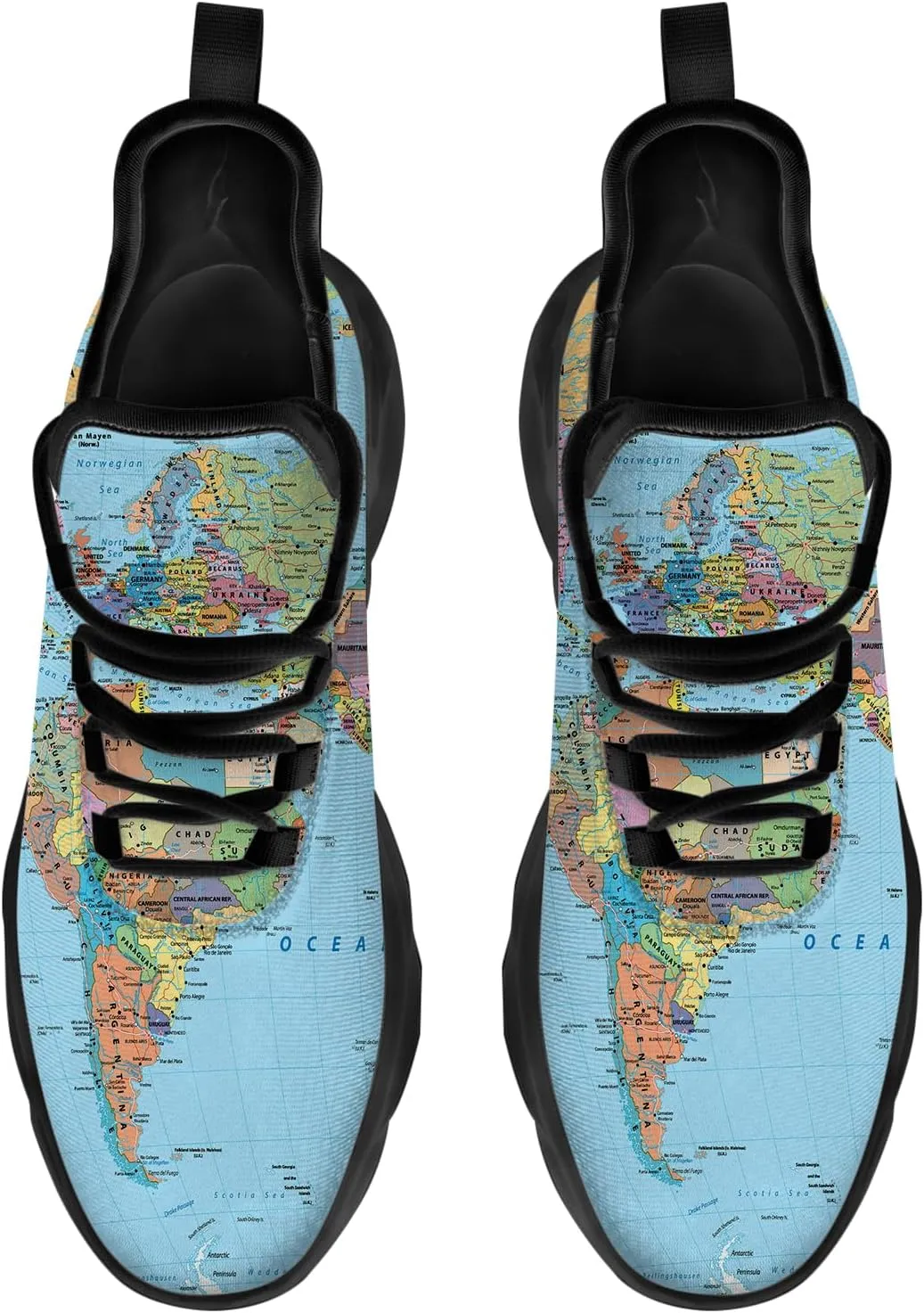 Ciadoon World Map Shoes for Women Men Road Running Walking Tennis Athletic Lightweight Sneakers World Flag Shoes Gifts for Men Women