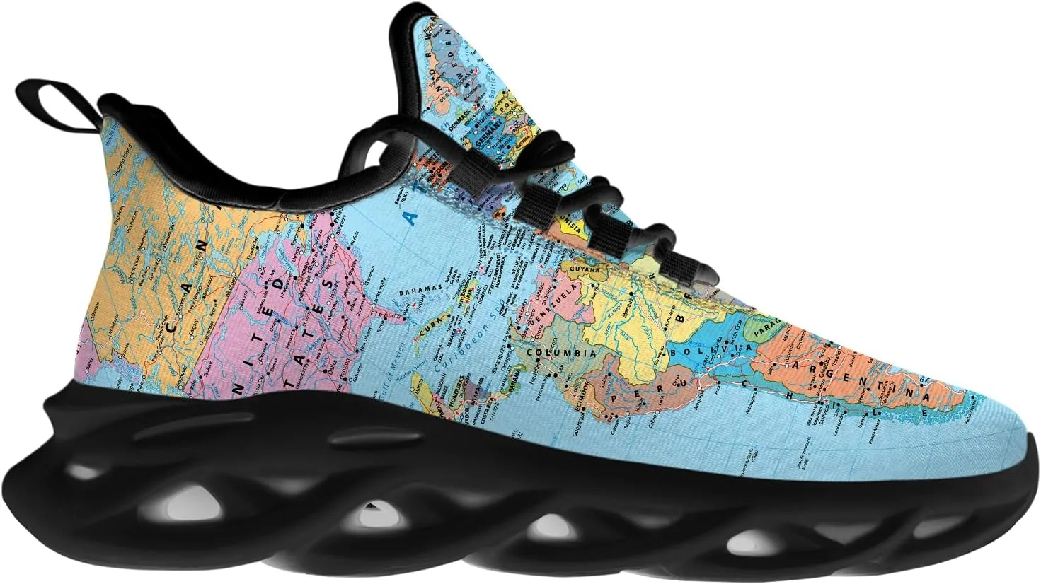 Ciadoon World Map Shoes for Women Men Road Running Walking Tennis Athletic Lightweight Sneakers World Flag Shoes Gifts for Men Women